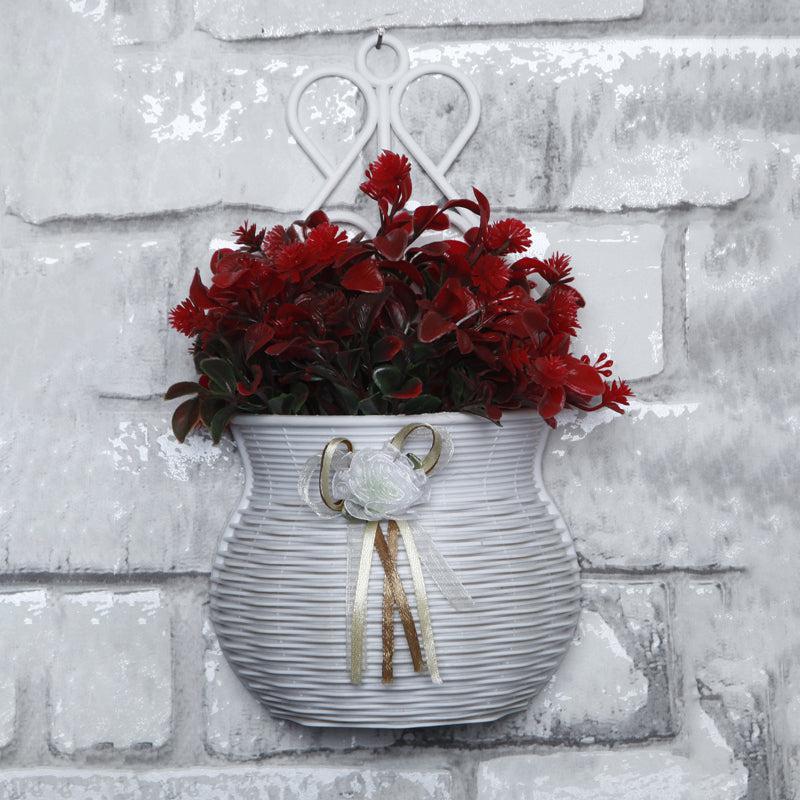 Buy Faux Red Flower Plant With Wall Hanging Pot Artificial Plants from Vaaree