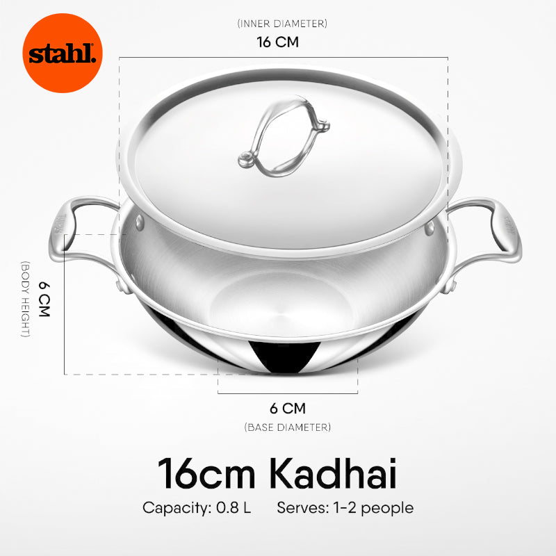 Kadhai - Stahl Induction Safe Kadhai With Lid - 800 ML/6 Inches