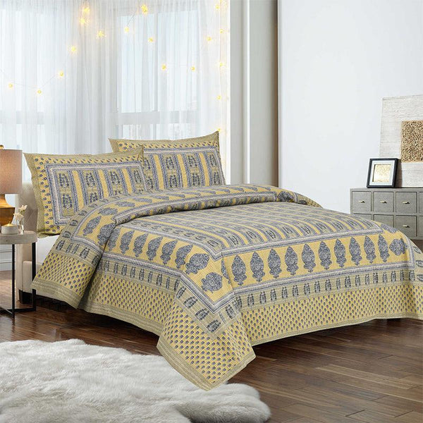 Buy Kineesh Printed Bedsheet - Yellow Bedsheets from Vaaree