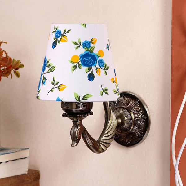 Wall Lamp - Amro Retro Blue Fleur Conical Wall Lamp