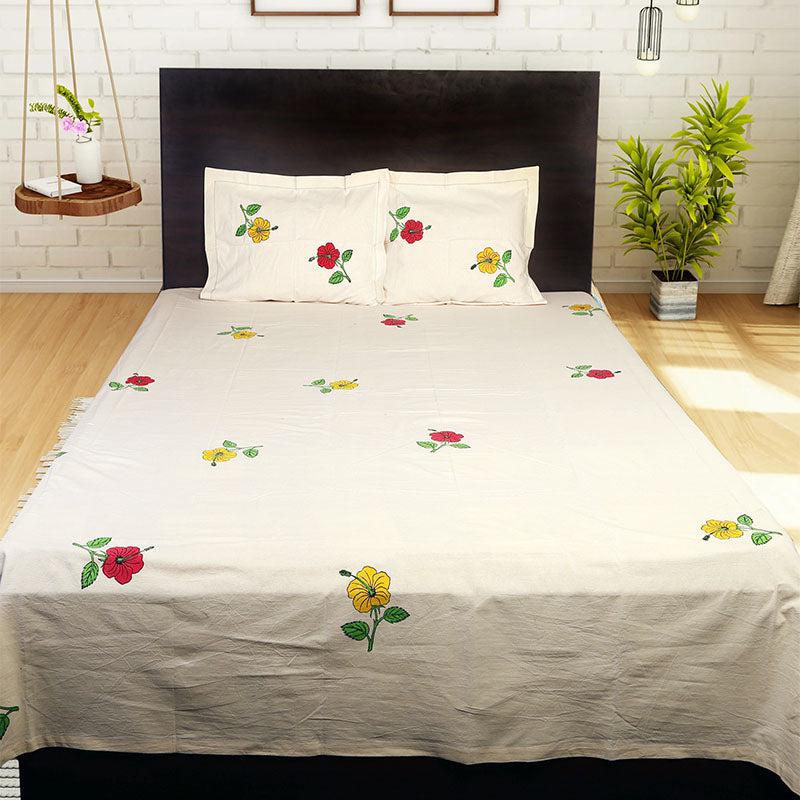 Bedsheets - Asher Floral Bedsheet - White & Red