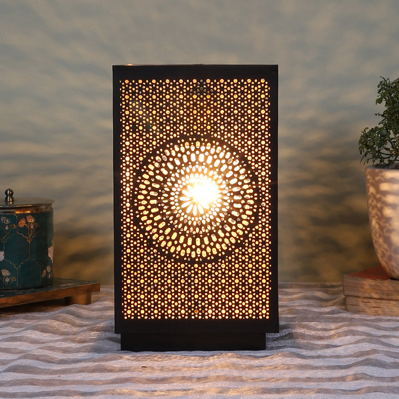 Table Lamp - Anura Etched Floral Table Lamp With Wooden Base