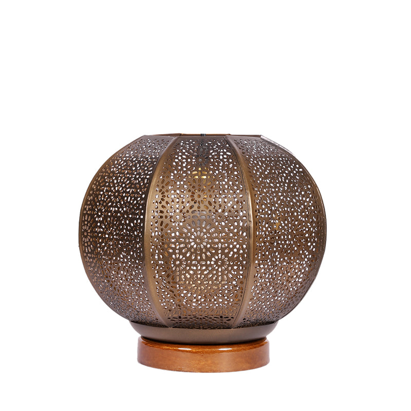 Table Lamp - Nira Round Etched Table Lamp With Brown Base