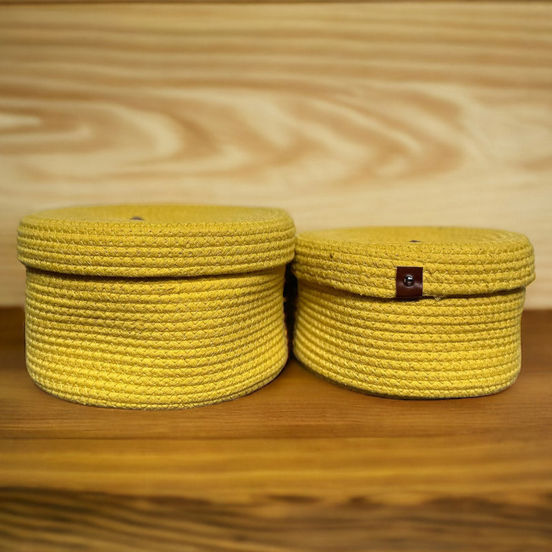 Storage Basket - Obero Natural Fiber Storage Basket (Yellow) - Set Of Two