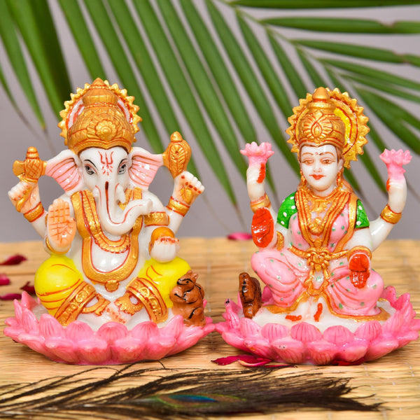 Lakshmi Ganesha Lotus Idol - Set Of Two