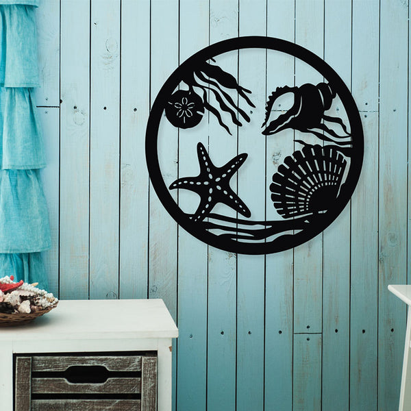 Wall Accents - Starfish In Coastal Setting Black Wall Art