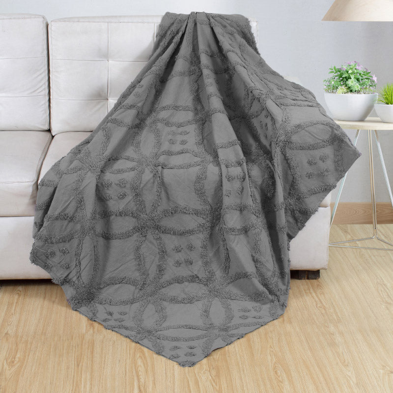 Buy Remiya Tufted Cotton Throw - Dark Grey Throws from Vaaree