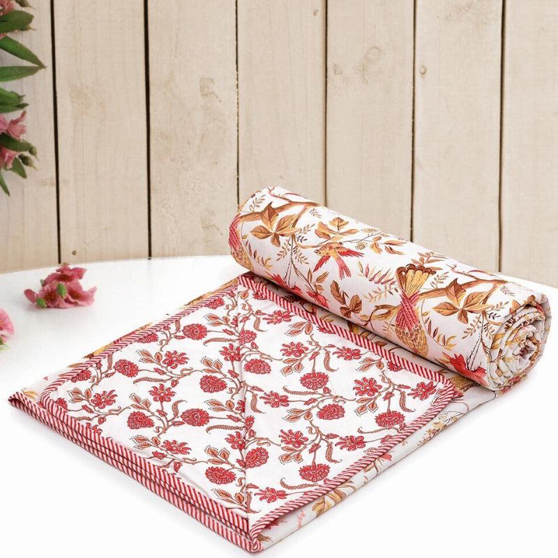 Buy Urmi Floral Reversible Dohar - White & Red Dohars from Vaaree