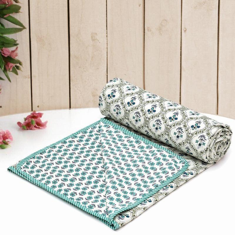 Dohars - Ishana Ethnic Reversible Dohar - Teal & Ivory