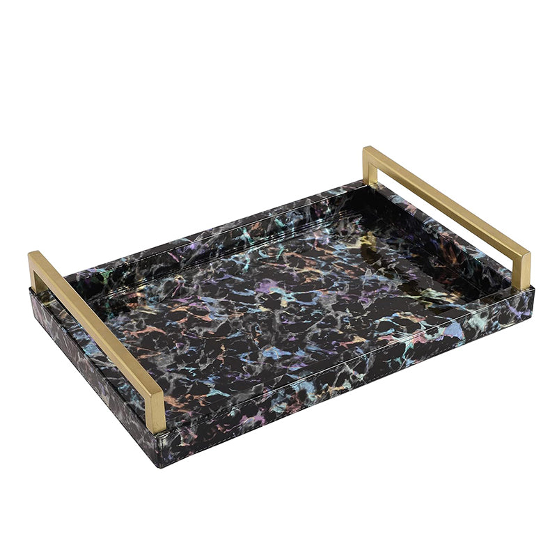 Buy Ave Leather Serving Tray - Black & Gold Serving Tray from Vaaree