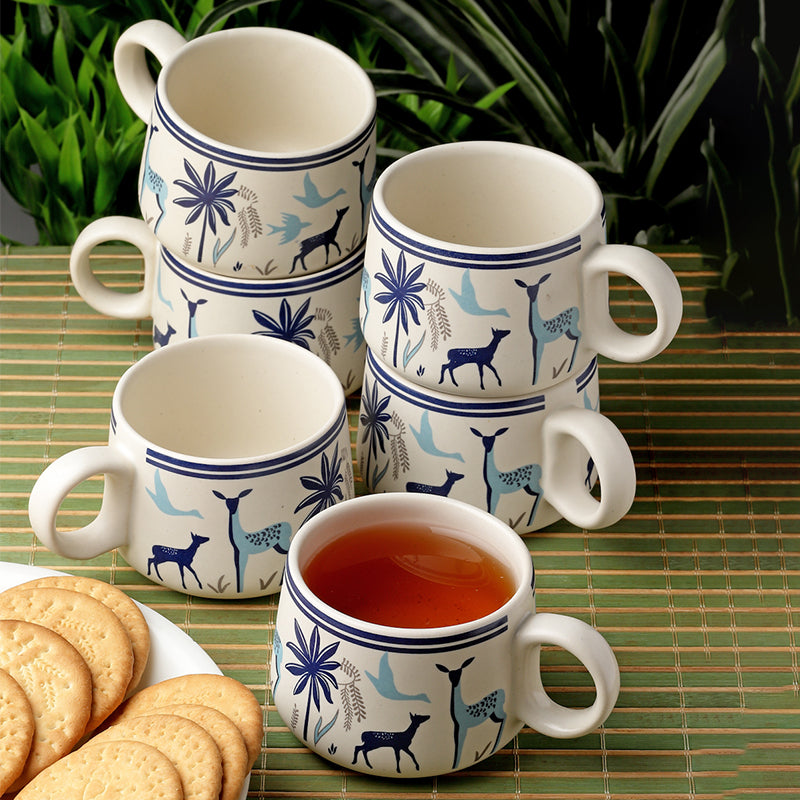 Mug & Tea Cup - Blue Tropica Cup (150 ML) - Set Of Six