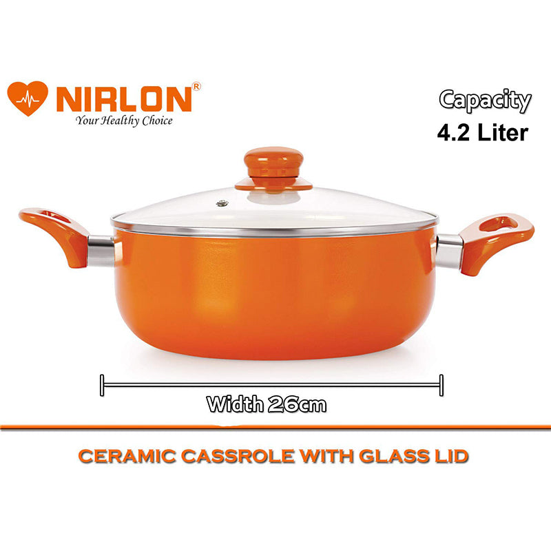 Buy Nirlon Orange Non Stick Cooking Pot With Lid - 4200 ML/10 Inches Cooking Pot from Vaaree