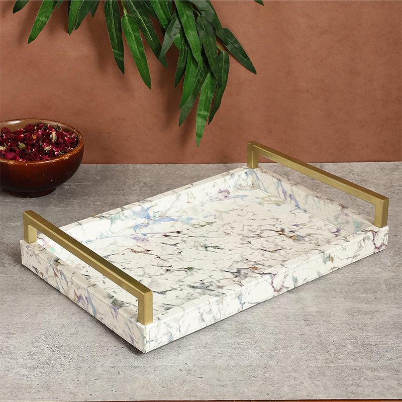 Buy Ave Leather Serving Tray - White & Gold Serving Tray from Vaaree