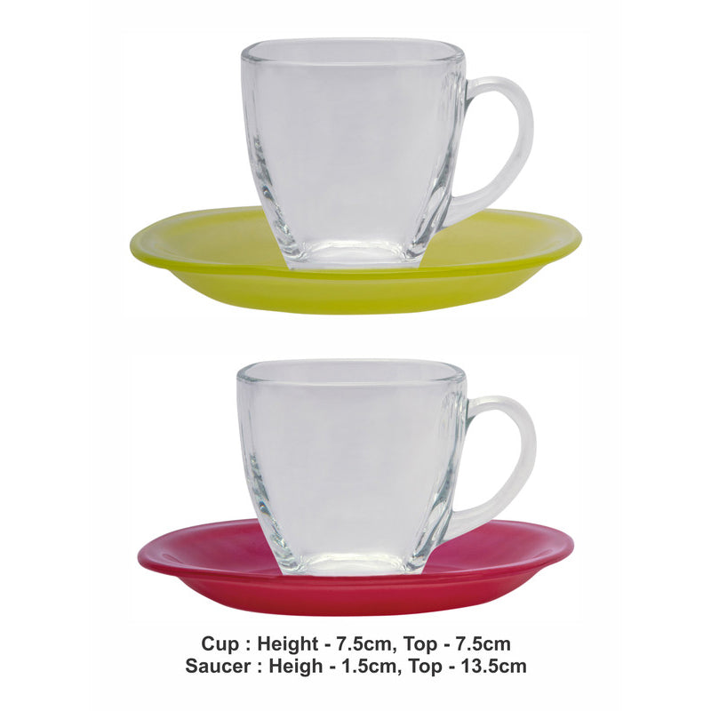 Tea Cup & Saucer - Celine Glass Cup & Saucer (220 ML) - Twelve Piece Set