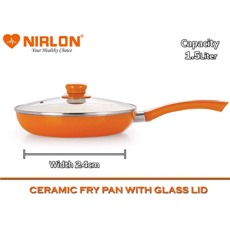 Buy Nirlon Orange Frying Pan With Lid - 1500 ML/9 Inches Frying Pan from Vaaree