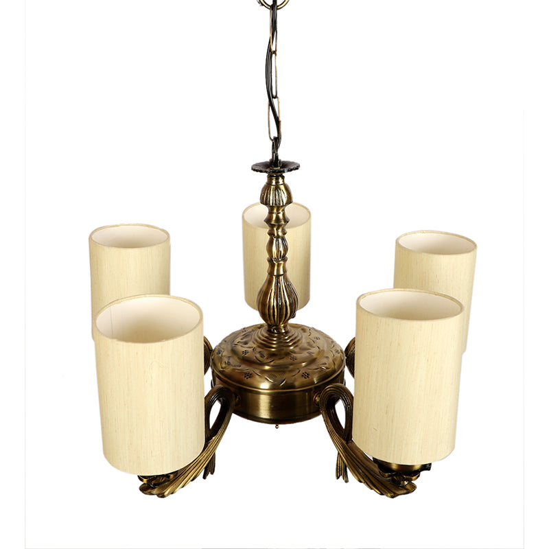 Buy Vistara Cylindrical Golden Antique Chandelier - Off White Ceiling Lamp from Vaaree