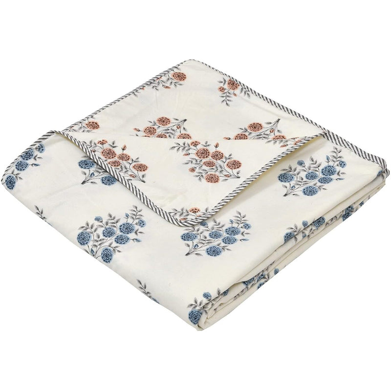 Buy Hema Floral Reversible Dohar - Blue & Peach Dohars from Vaaree