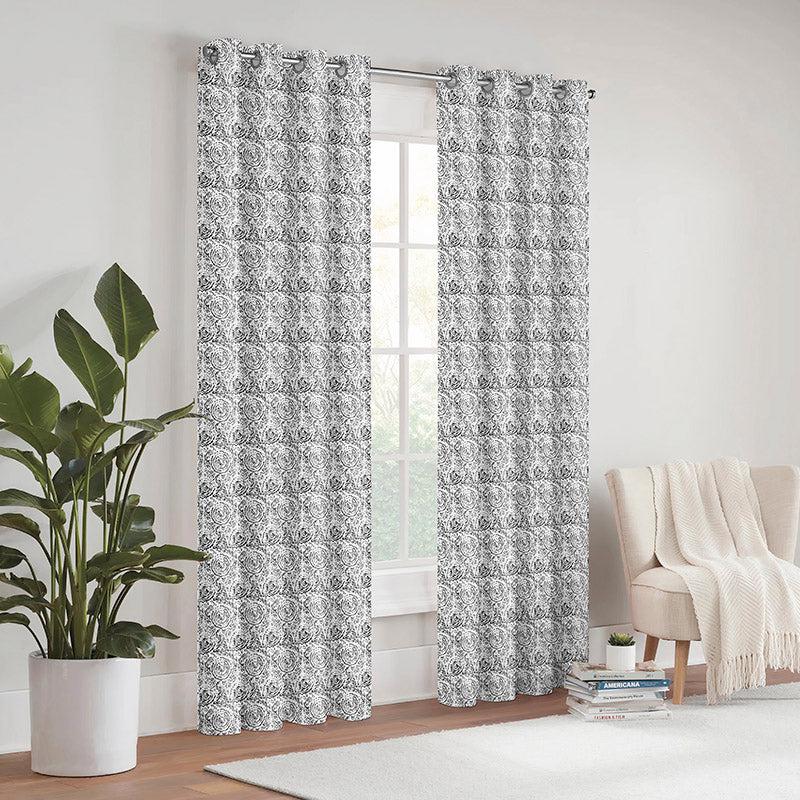 Buy Geralda Semi Blackout Curtain (Black) - Set Of Two Curtains from Vaaree