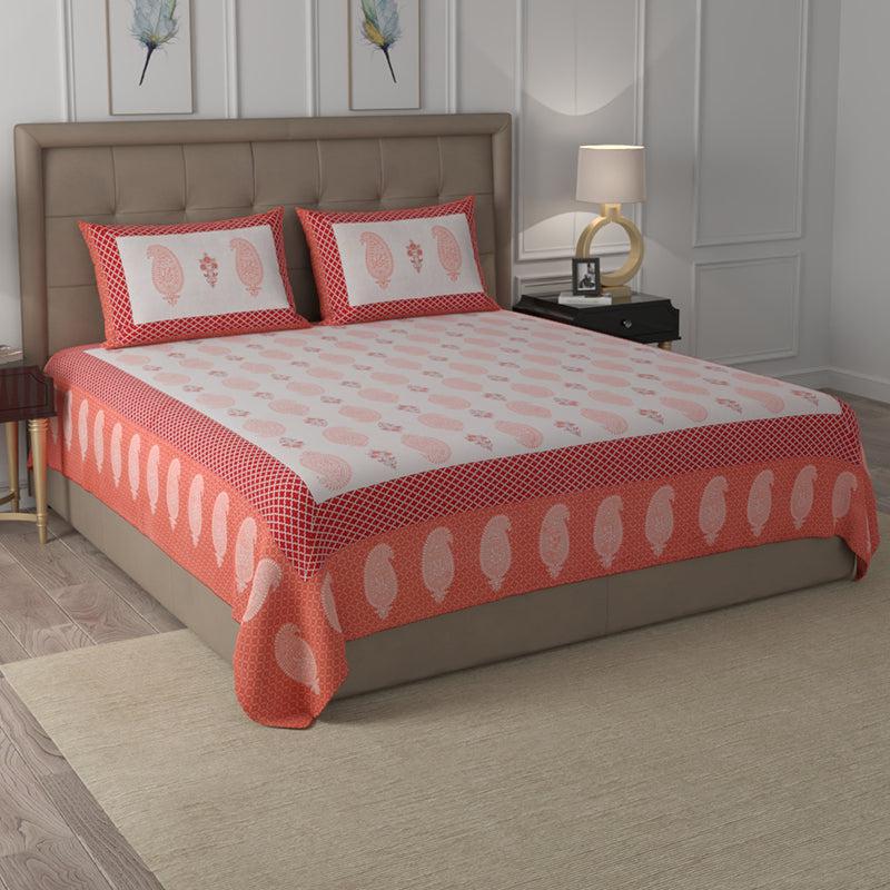 Buy Velma Ethnic Bedsheet - White & Red Bedsheets from Vaaree