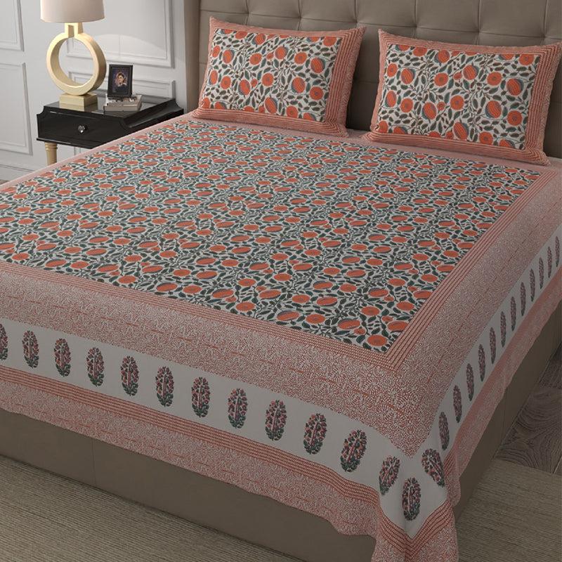 Bedsheets - Kavin Floral Bedsheet - Peach