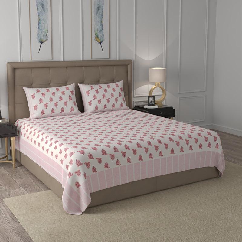 Buy Kaya Ethnic Bedsheet - White & Pink Bedsheets from Vaaree