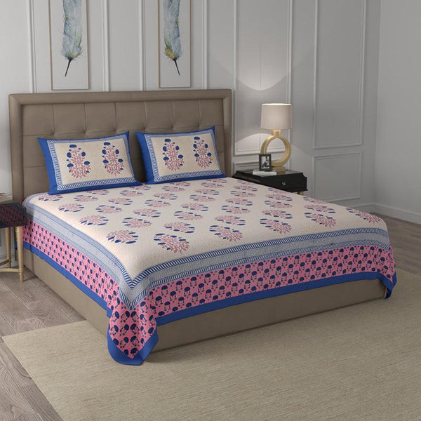 Buy Arasi Ethnic Bedsheet - Beige & Blue Bedsheets from Vaaree