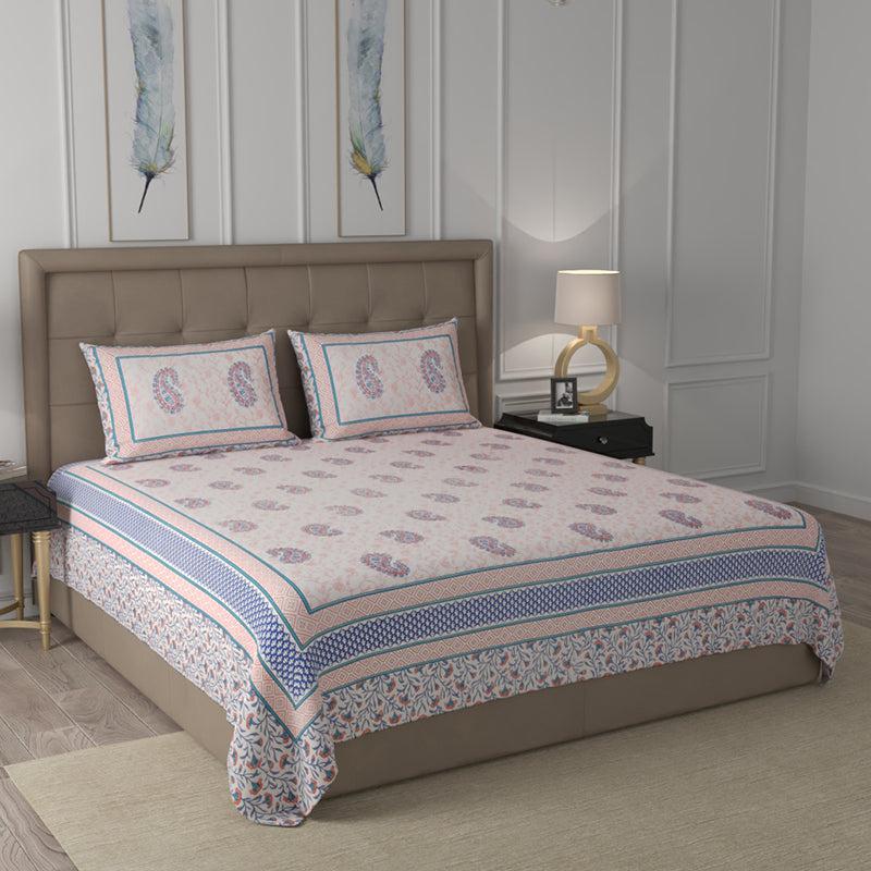 Bedsheets - Arima Ethnic Bedsheet - Beige & Blue