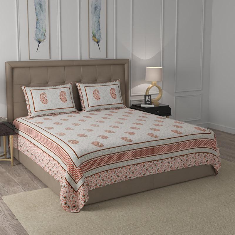 Buy Arima Ethnic Bedsheet - Beige & Red Bedsheets from Vaaree