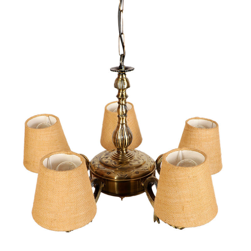 Ceiling Lamp - Vistara Conical Golden Antique Chandelier - Beige