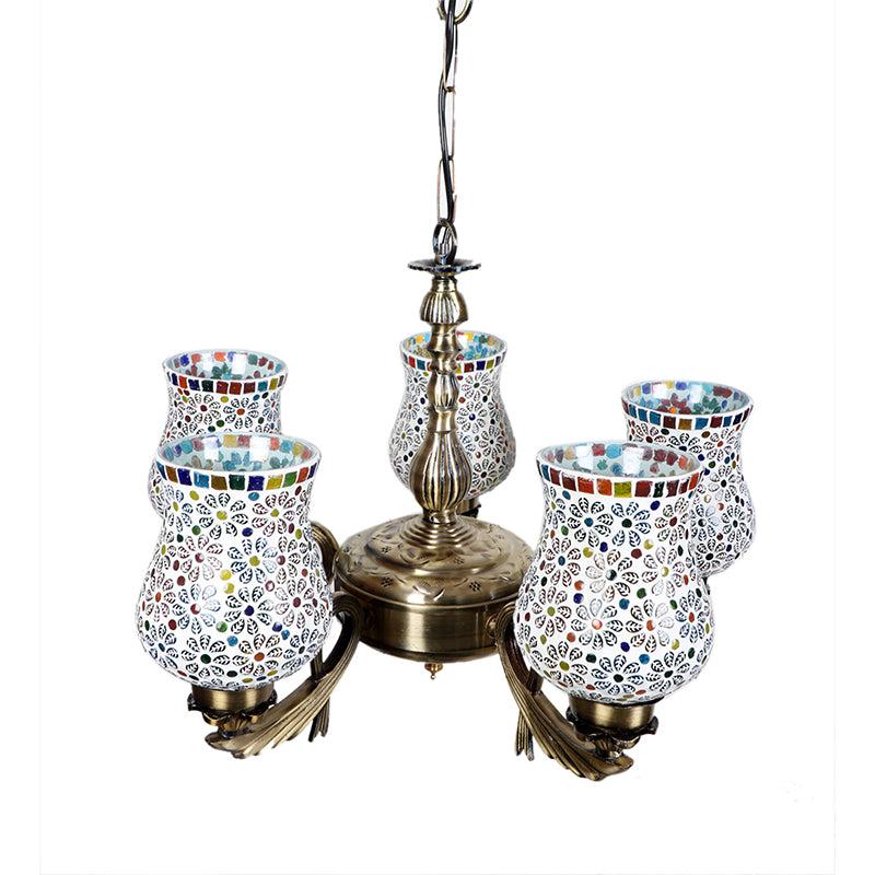 Buy Omra Vistara Mosaic Golden Antique Chandelier Ceiling Lamp from Vaaree