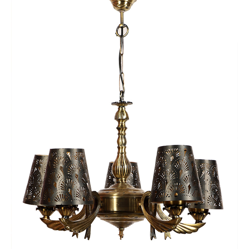 Ceiling Lamp - Ethnic Noma Etched Vistara Golden Antique Chandelier