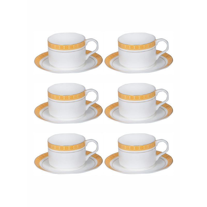 Tea Cup & Saucer - Alkra Golden Cup & Saucer (120 ML) - Twelve Piece Set