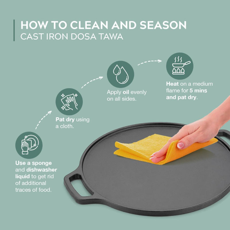 Dosa Tawa - Nova Costa Pre Seasoned Cast Iron Dosa Tawa - 30 CM