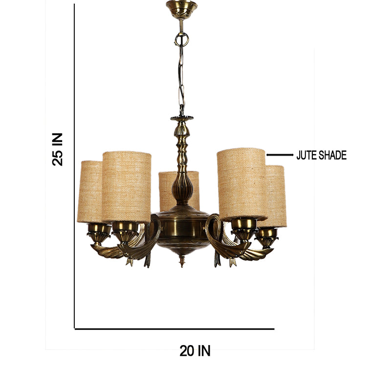 Ceiling Lamp - Vistara Cylindrical Golden Antique Chandelier - Beige