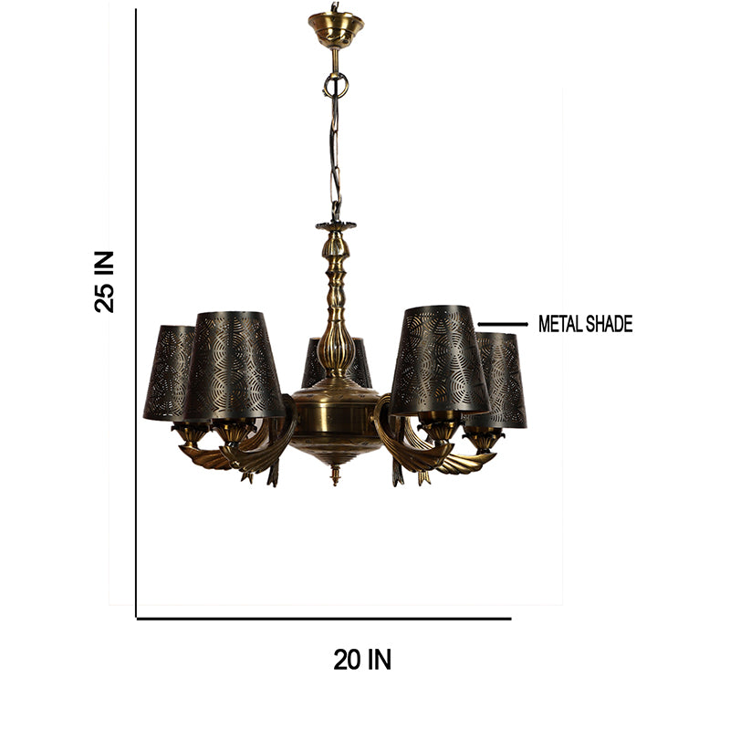 Buy Thiva Etched Vistara Golden Antique Chandelier Ceiling Lamp from Vaaree