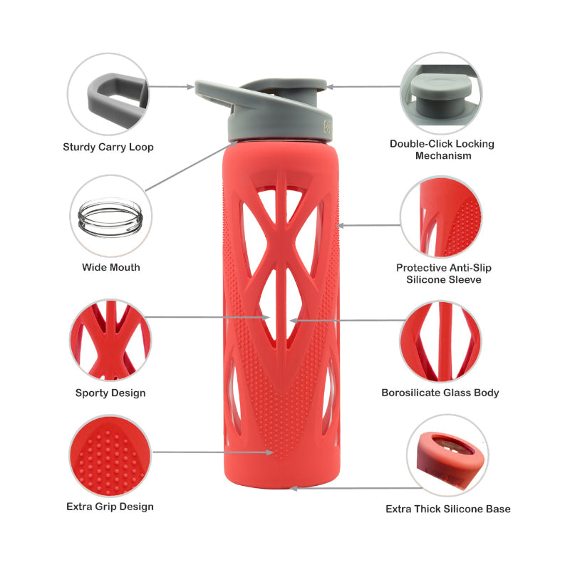 Bottle - Wego Glass Bottle With Silicon Sleeve (750 ML) - Red