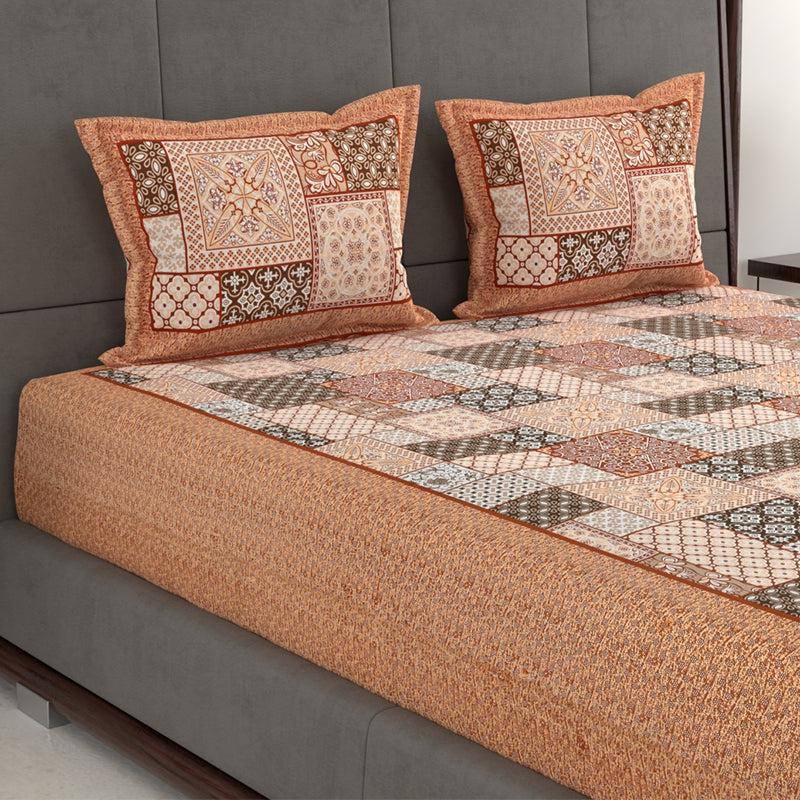 Buy Priti Patchwork Printed Bedsheet - Brown Bedsheets from Vaaree