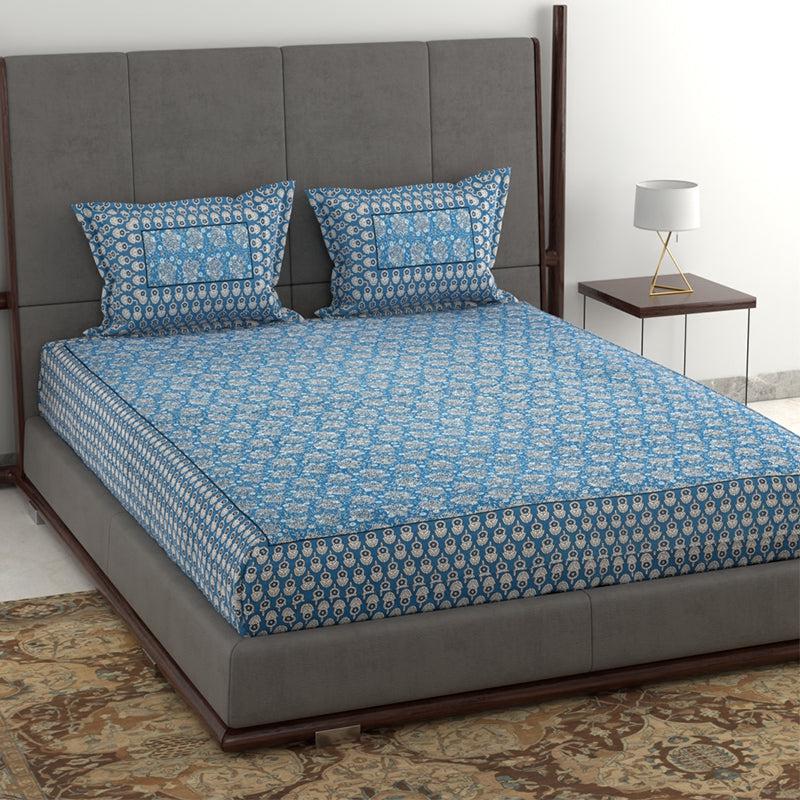 Buy Tuhin Ethnic Bedsheet - Blue Bedsheets from Vaaree