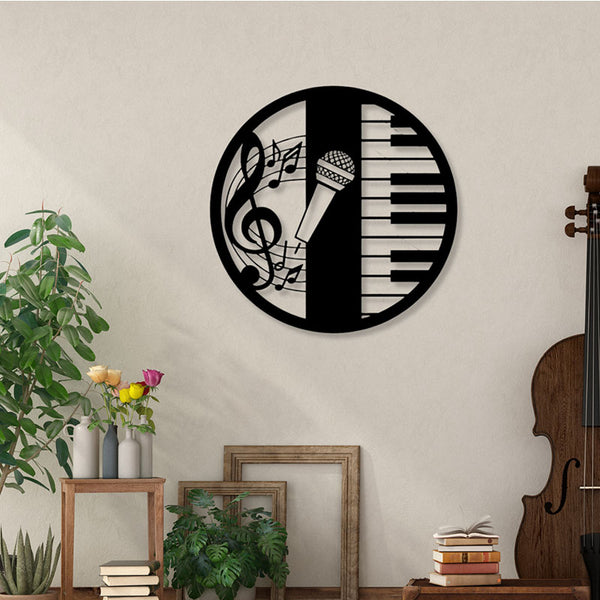 Piano And Mic Black Wall Art