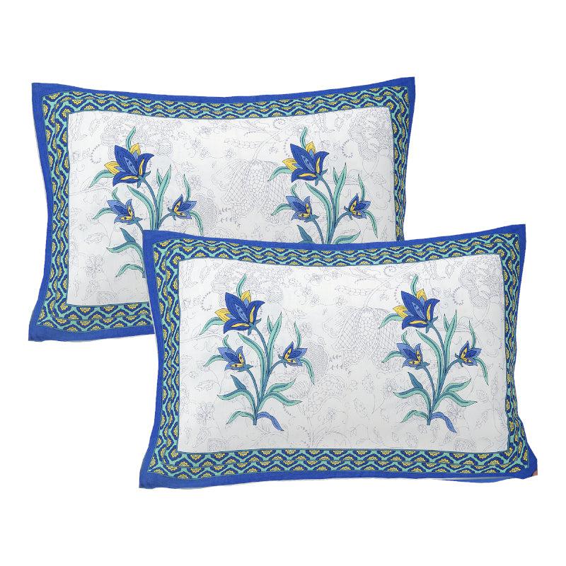 Buy Peony Floral Bedsheet - White,Blue Bedsheets from Vaaree