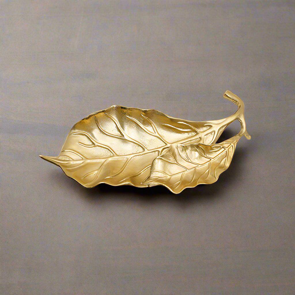 Buy Fiddle Leaf Metal Platter - Gold Platter from Vaaree