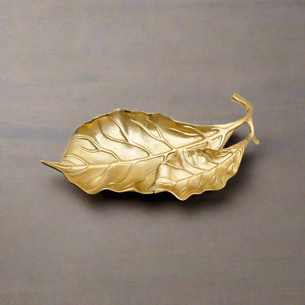 Buy Fiddle Leaf Metal Platter - Gold Platter from Vaaree