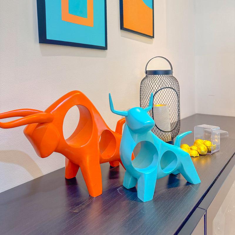 Buy Bull Boom Showpiece (Orange & Teal) - Set Of Two Showpieces from Vaaree