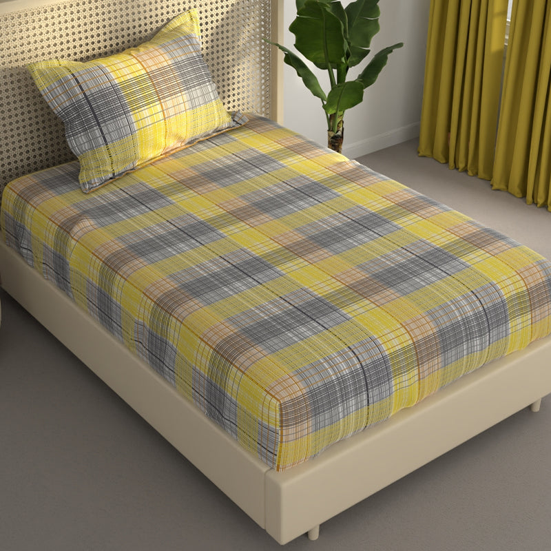 Bedsheets - Gazal Checkered Bedsheet - Yellow