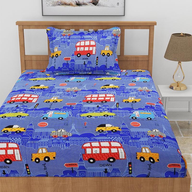 Buy Way To School Kids Bedsheet - Blue Bedsheets from Vaaree