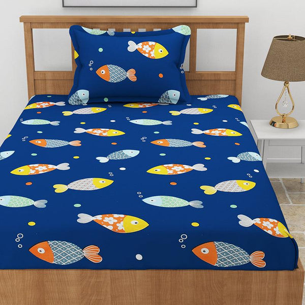 Bedsheets - Aqua Fish Kids Bedsheet - Royal Blue