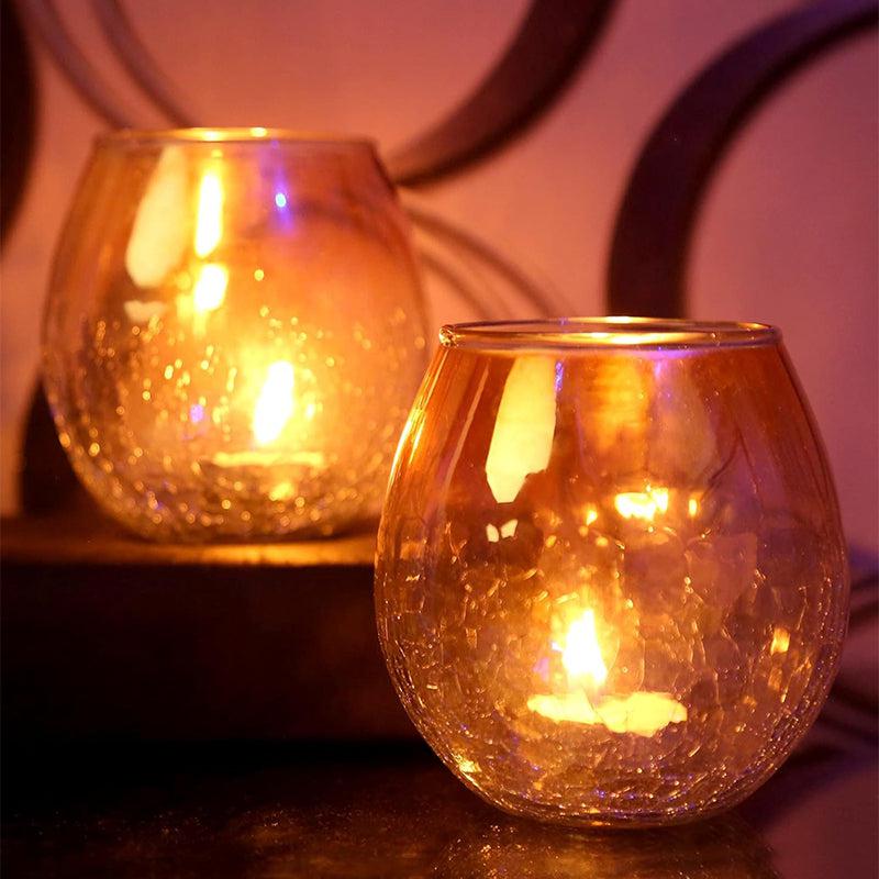 Buy Glamora Glass Tealight Candle Holder - Set Of Two Tea Light Candle Holders from Vaaree