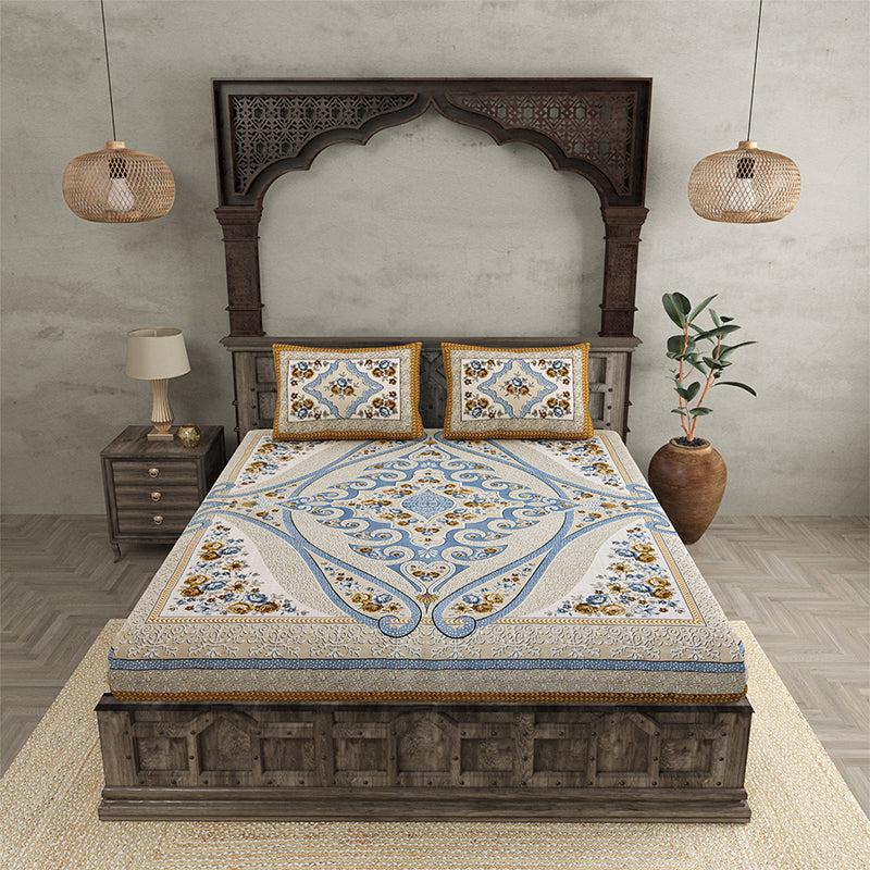 Buy Prapti Ethnic Bedsheet - Beige,Blue Bedsheets from Vaaree