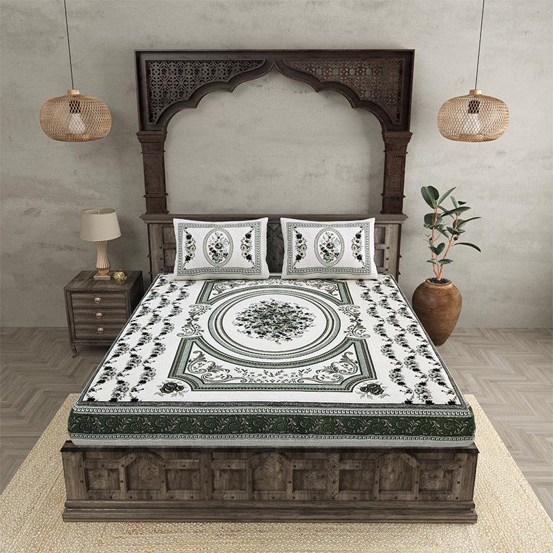 Bedsheets - Pusthi Ethnic Bedsheet - Green