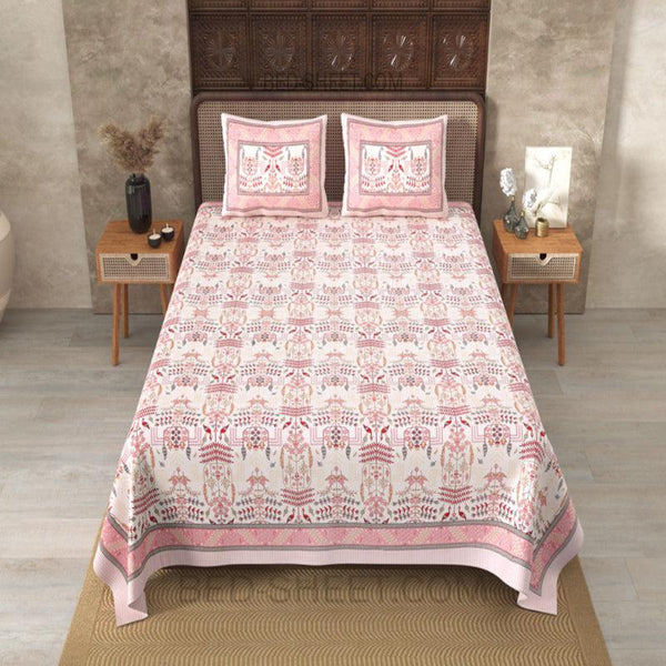 Buy Hara Ethnic Bedsheet - White,Pink Bedsheets from Vaaree